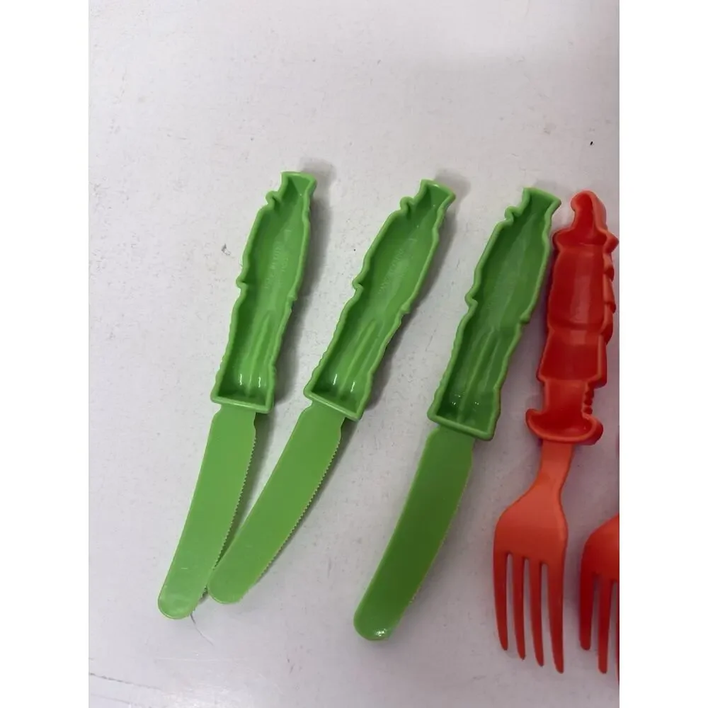 Vintage Halloween Plastic Cutlery Fork Knife Frankenstein Witch Set of 7
